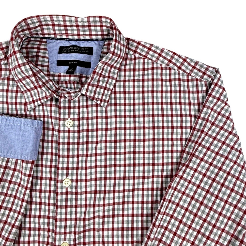 Banana Republic Mens M Slim Fit Custom 078 Wash Gingham Button Down Shirt Red